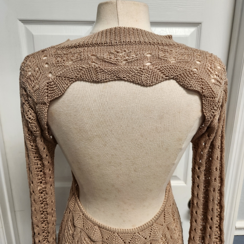 Crochet/Knit Mini Dress/Bathing Suit Cover-Up with Open Back - Picture 7 of 14